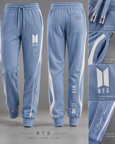 BTS-inspired blue graphic cargo jogger pants