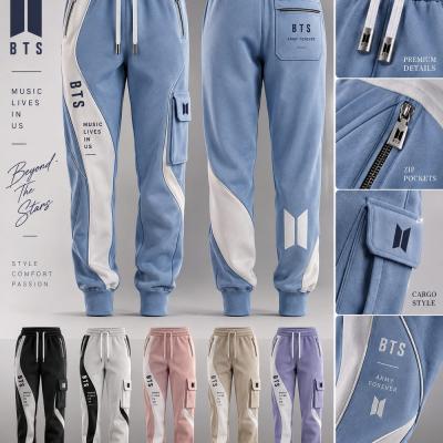 BTS-inspired blue graphic cargo jogger pants