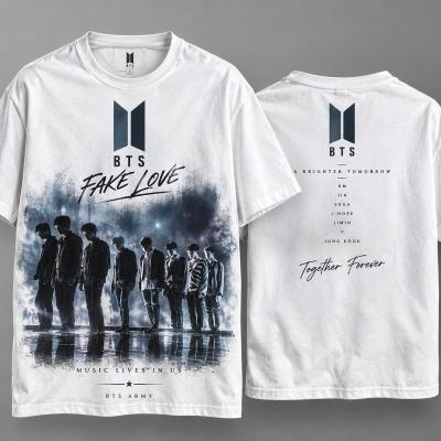 BTS-inspired white graphic oversized T-shirt