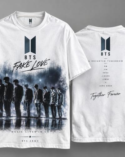 BTS-inspired white graphic oversized T-shirt