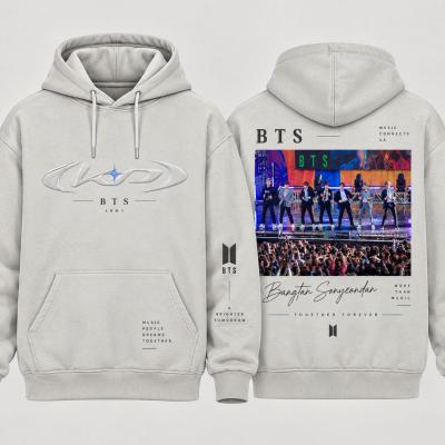BTS-inspired white graphic pullover hoodie