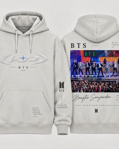 BTS-inspired white graphic pullover hoodie