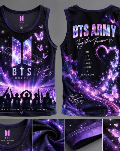 BTS-inspired purple galaxy graphic sleeveless tank top